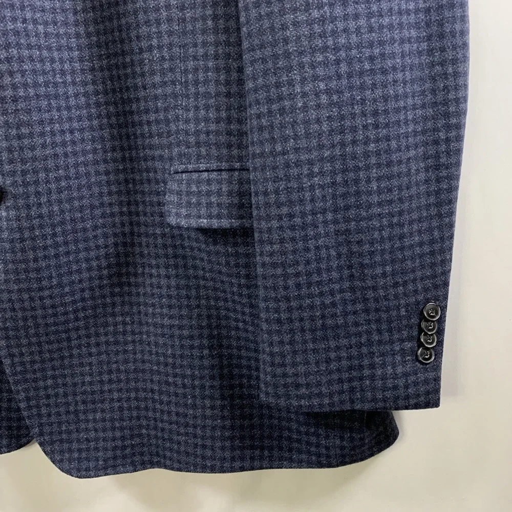 Mens Wool Micro Check Sport Coat Size 46L Blazer Blue Preppy Tailored Fit Blazer